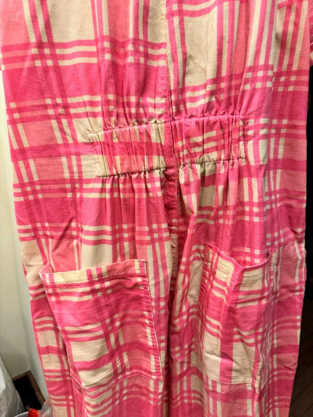 Lucy & Yak Rex Jumpsuit Grayson Gingham Pink Organic Needlecord Corduroy - Picture 2 of 7